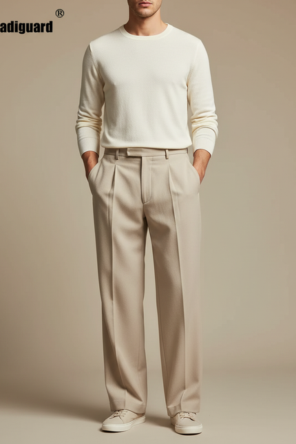 Pantalon À Pince Beige Ample Plissé Homme Élégant - Gabardine