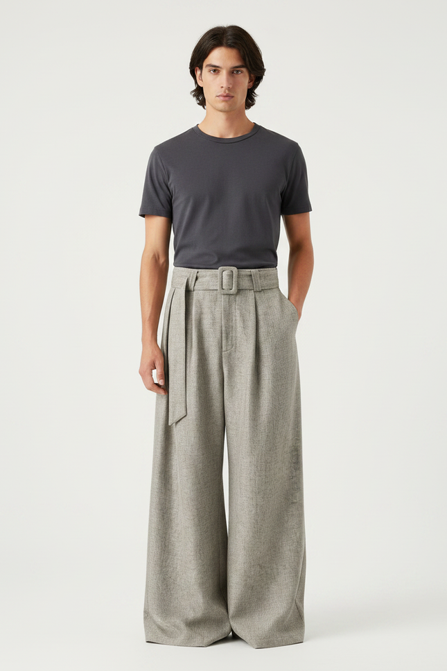 Pantalon À Pince Oversize Homme - Gris Tweed