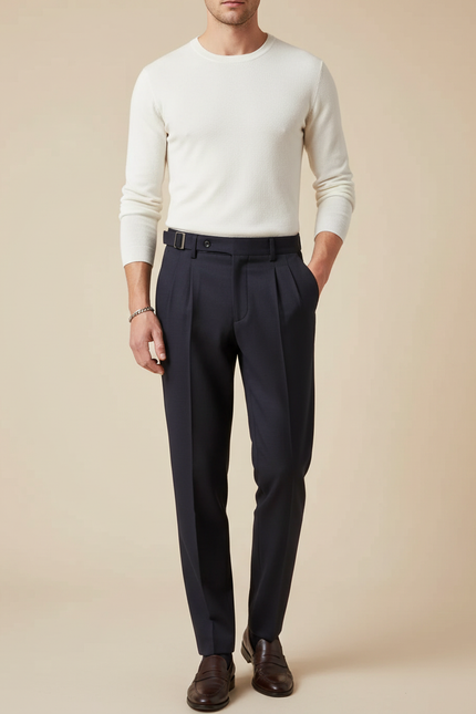 Pantalon À Pince Bleu Marine Élégant Décontracté Homme - Gabardine