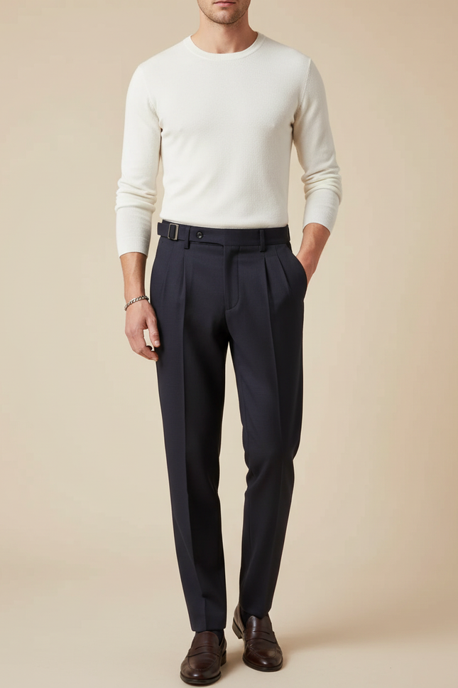 Pantalon À Pince Bleu Marine Élégant Décontracté Homme - Gabardine
