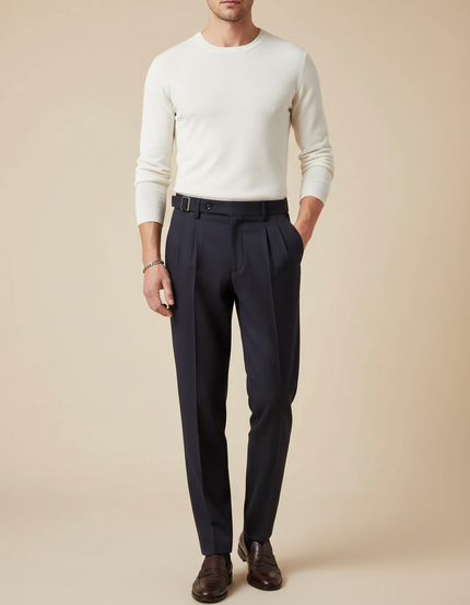 Pantalon À Pince Bleu Marine Élégant Décontracté Homme - Gabardine