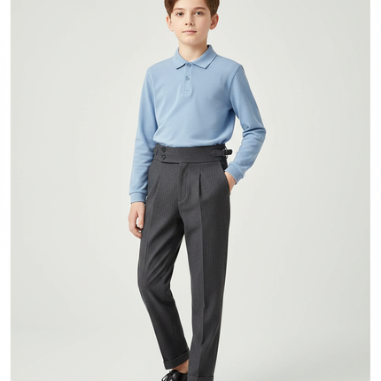 Pantalon À Pince Gris Foncé Élégant Slim Enfant - Gabardine