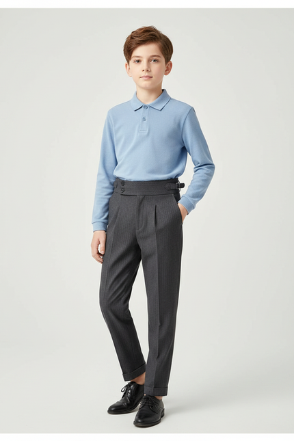 Pantalon À Pince Gris Foncé Élégant Slim Enfant - Gabardine