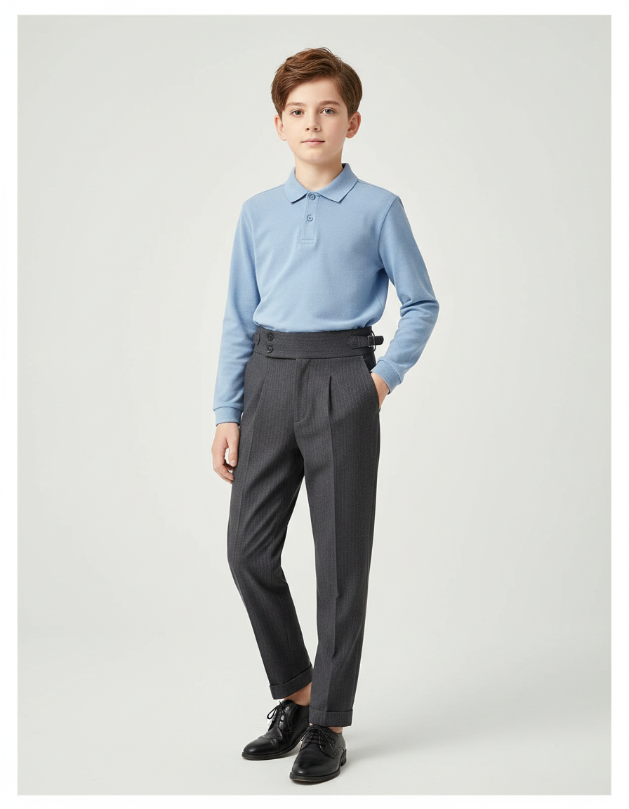 Pantalon À Pince Gris Foncé Élégant Slim Enfant - Gabardine