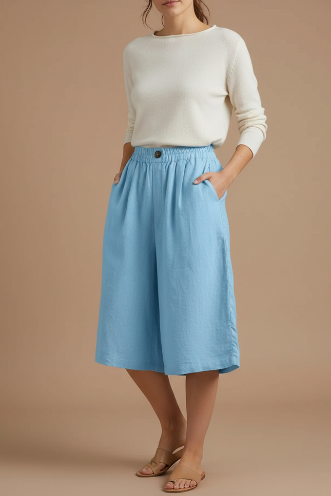 Pantalon À Pince Bleu Ciel Ample Lin Coton Décontracté