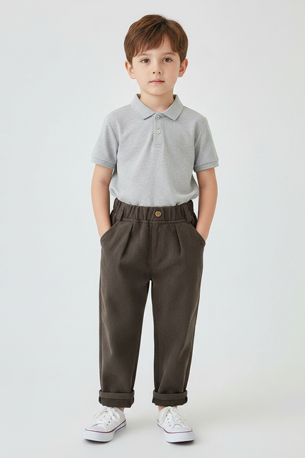 Pantalon À Pince Marron Ample Plissé Décontracté Enfant - Molleton