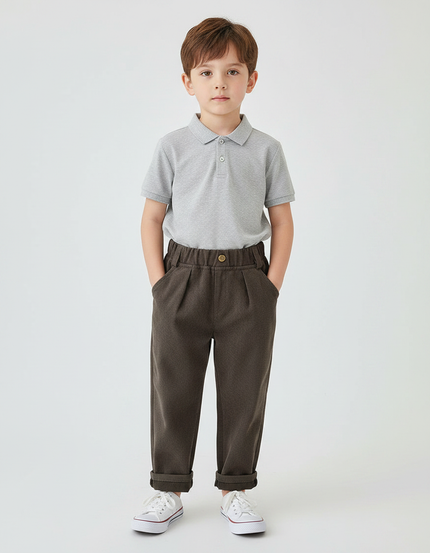 Pantalon À Pince Marron Ample Plissé Décontracté Enfant - Molleton