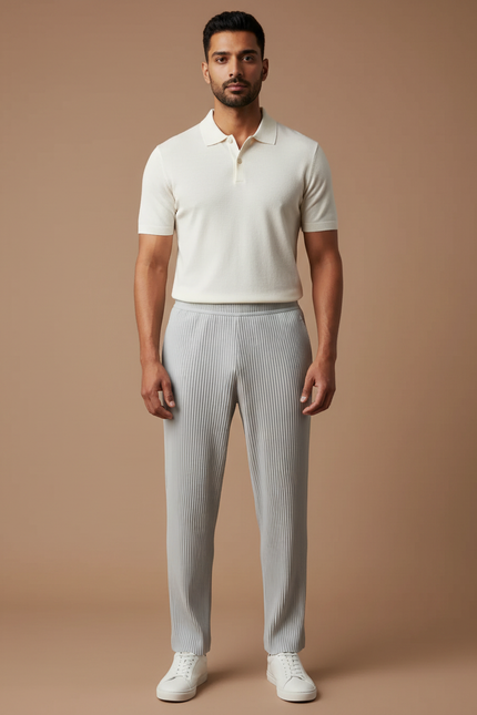 Pantalon À Pince Gris Plissé Drapé Décontracté Homme - Polyester