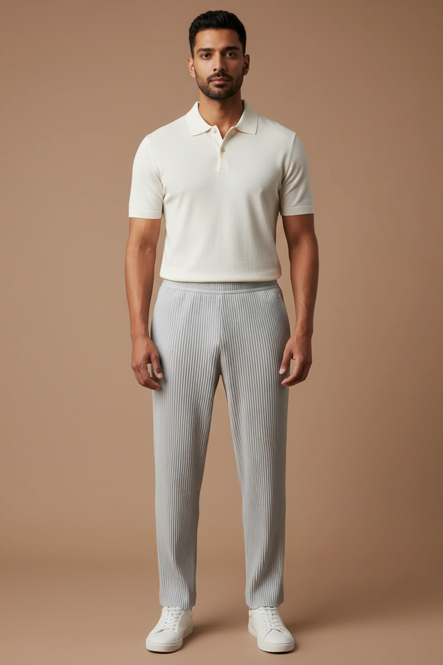 Pantalon À Pince Gris Plissé Drapé Décontracté Homme - Polyester