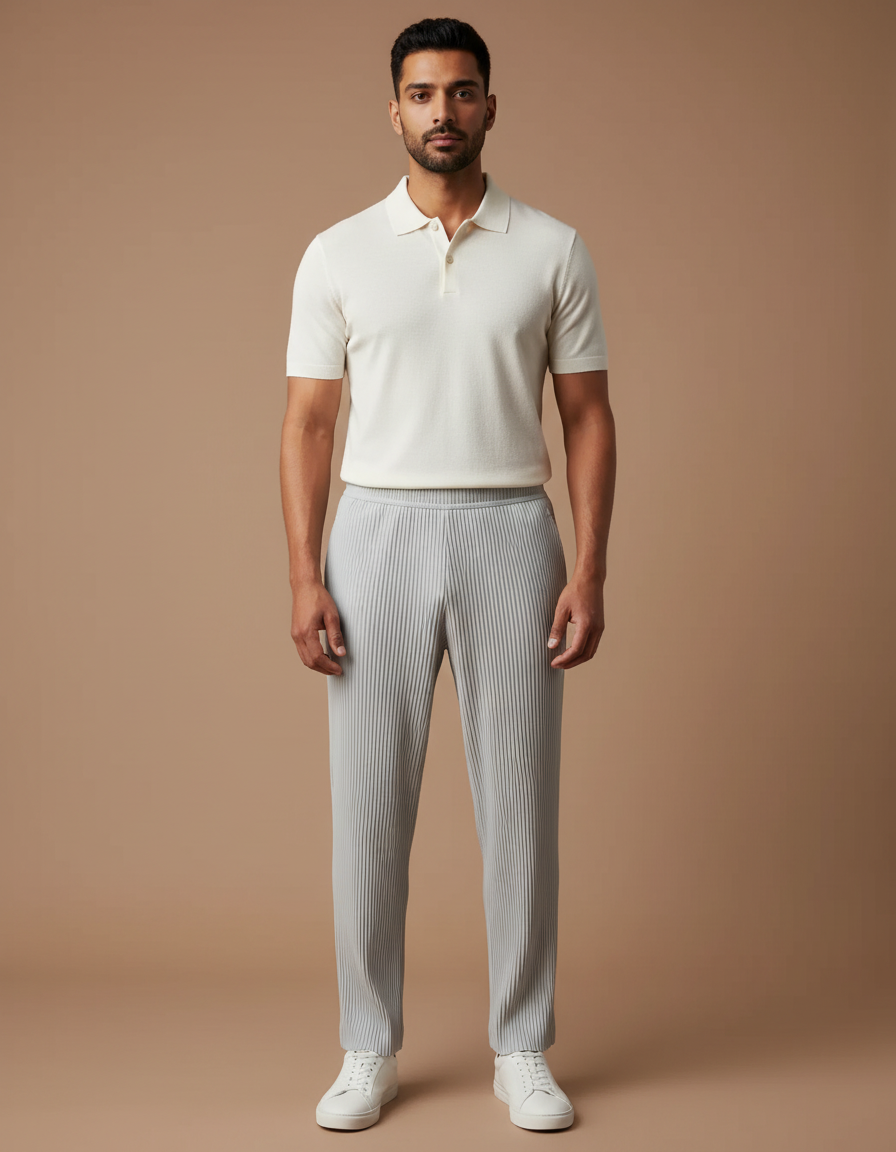 Pantalon À Pince Gris Plissé Drapé Décontracté Homme - Polyester