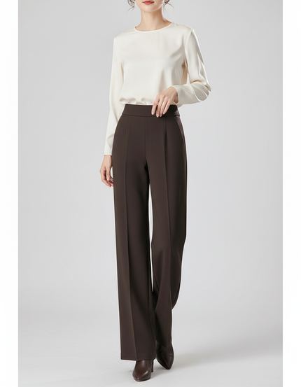 Pantalon À Pince Marron Ample Taille Haute Fluide Femme - Polyester