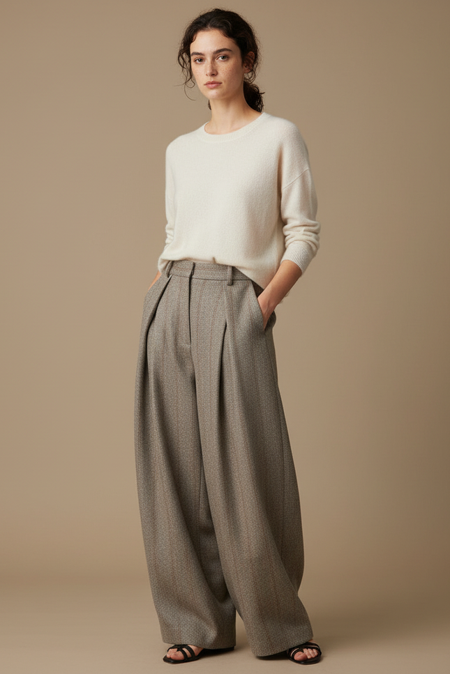 Pantalon Gris À Pince Femme - Tweed