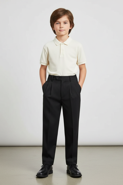 Pantalon À Pince Noir Plissé Droit Enfant Élégant - Gabardine