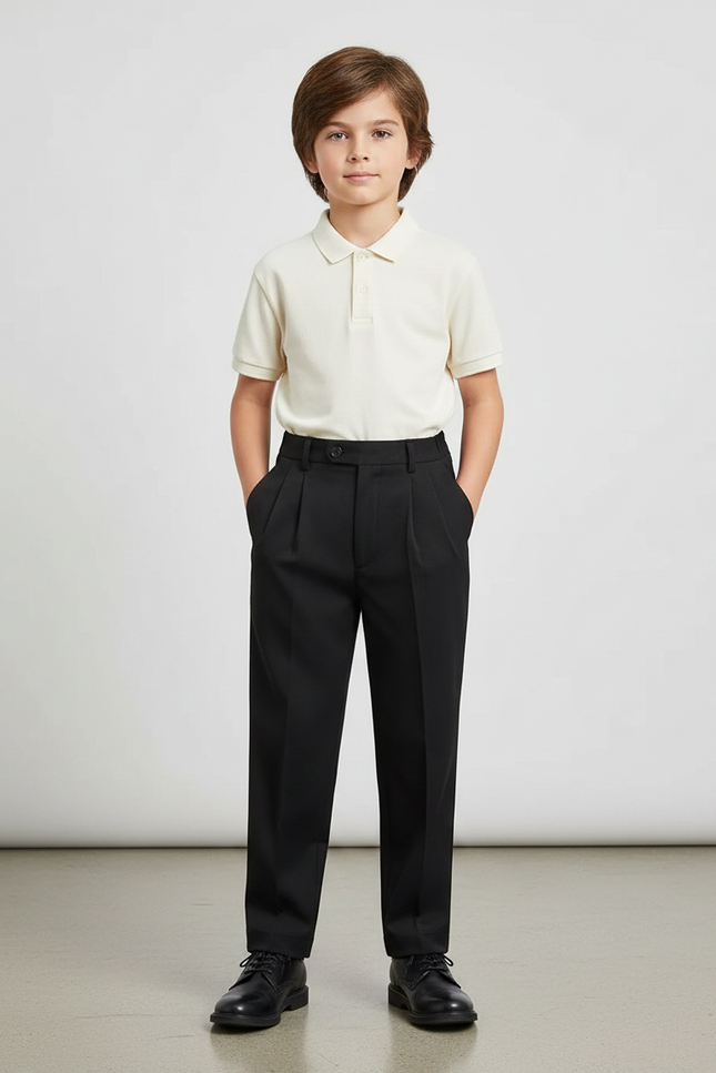 Pantalon À Pince Noir Plissé Droit Enfant Élégant - Gabardine