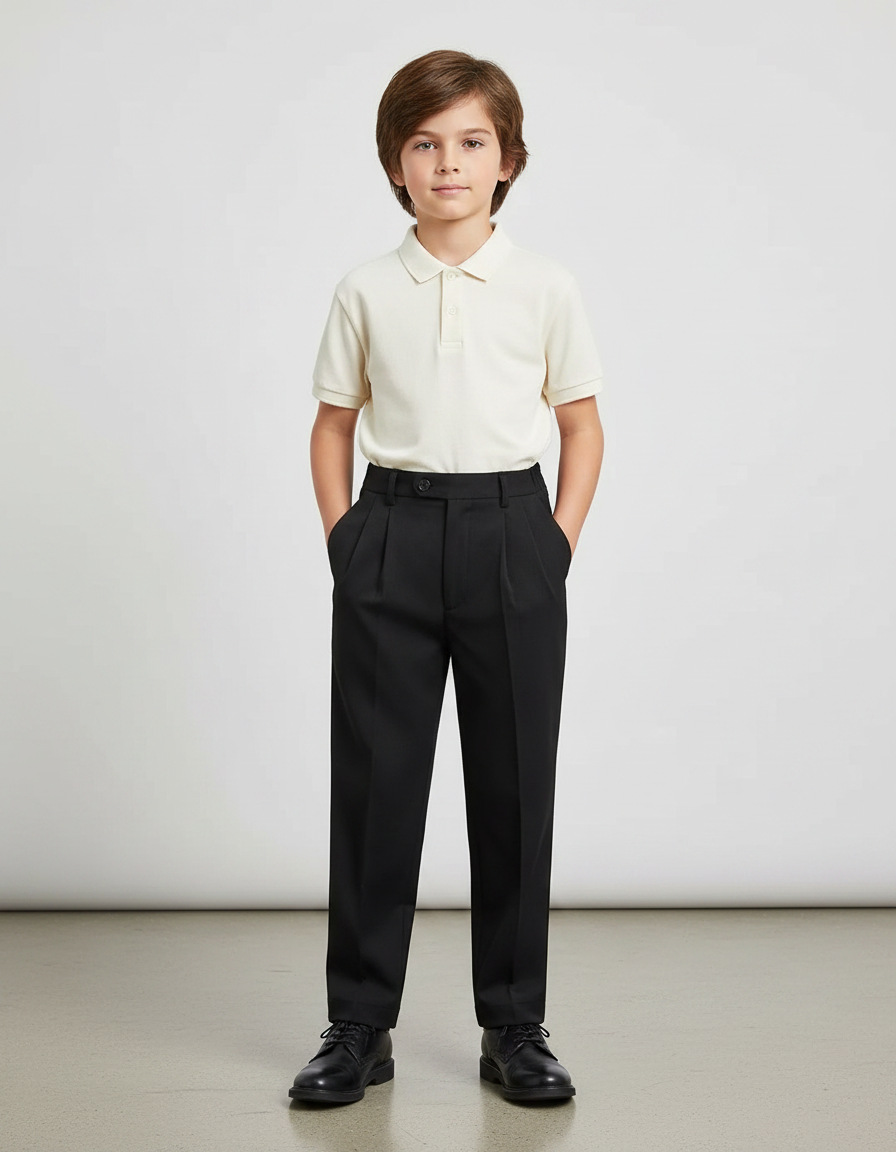 Pantalon À Pince Noir Plissé Droit Enfant Élégant - Gabardine
