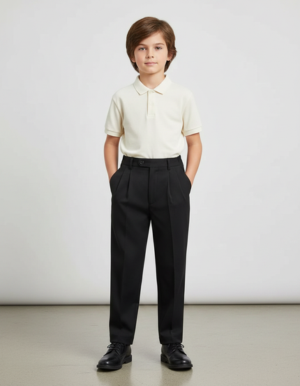 Pantalon À Pince Noir Plissé Droit Enfant Élégant - Gabardine