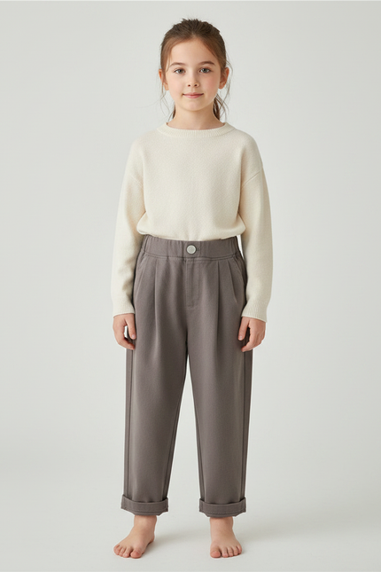 Pantalon À Pince Gris Ample Décontracté Enfant Coton - Molleton