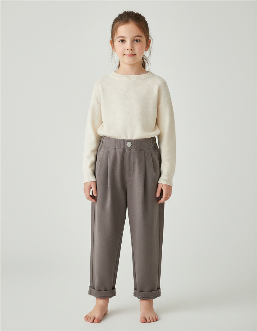 Pantalon À Pince Gris Ample Décontracté Enfant Coton - Molleton