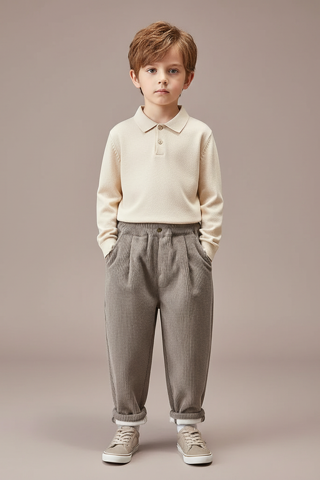 Pantalon À Pince Côtelé Ample Chaud Enfant - Gris Cordé