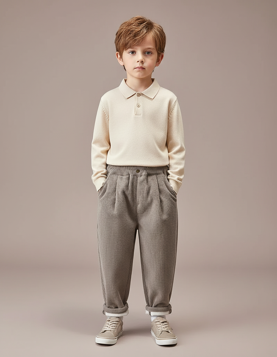 Pantalon À Pince Côtelé Ample Chaud Enfant - Gris Cordé
