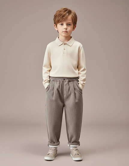 Pantalon À Pince Côtelé Ample Chaud Enfant - Gris Cordé