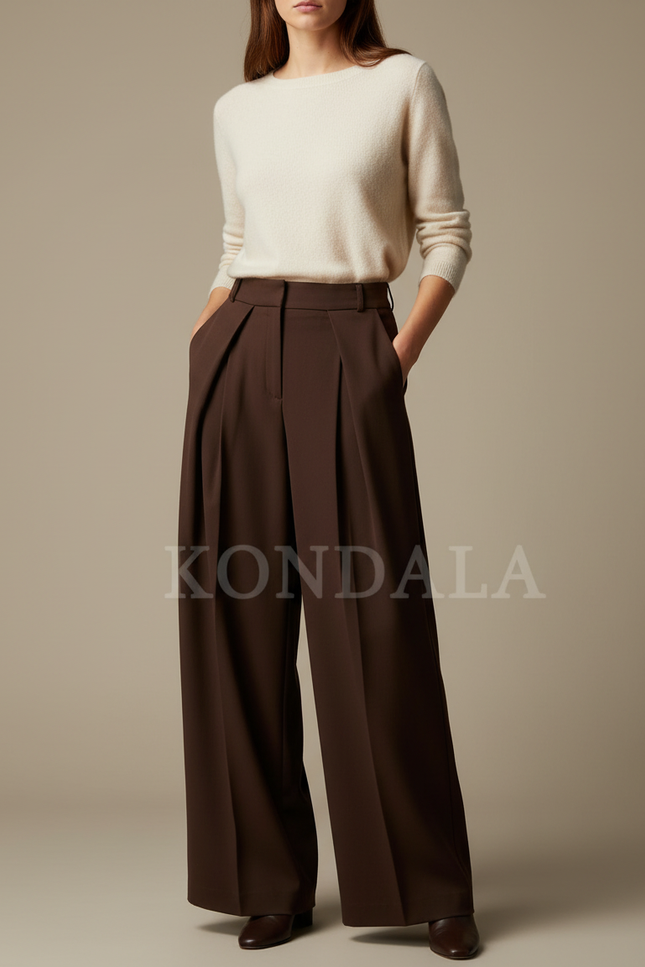 Pantalon À Pince Femme Marron - Gabardine