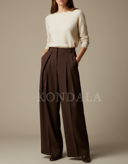 Pantalon À Pince Femme Marron - Gabardine