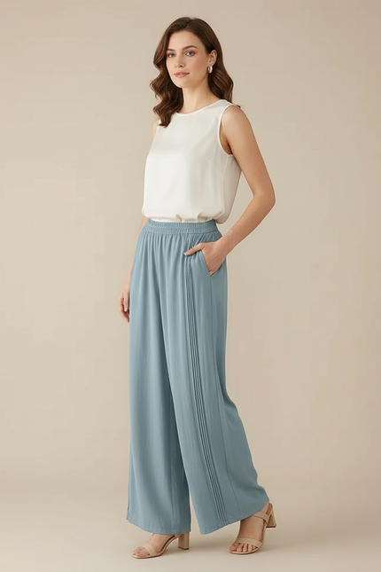 Pantalon À Pince Bleu Ciel Fluide Plissé Femme Décontracté - Viscose