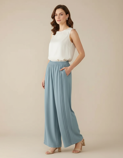 Pantalon À Pince Bleu Ciel Fluide Plissé Femme Décontracté - Viscose