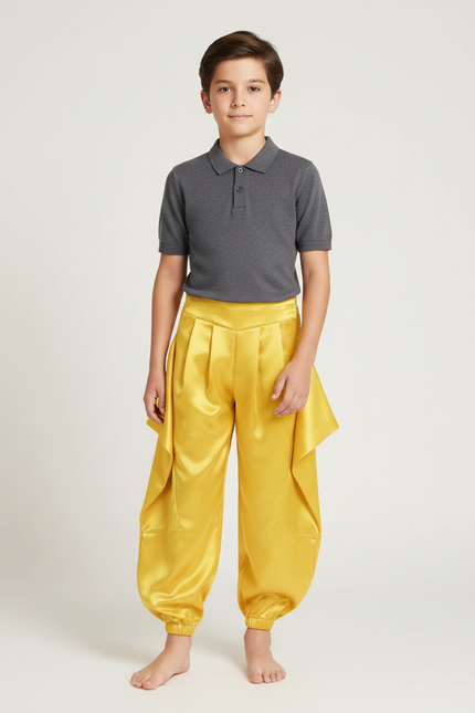 Pantalon À Pince Jaune Satiné Plissé Enfant Harem
