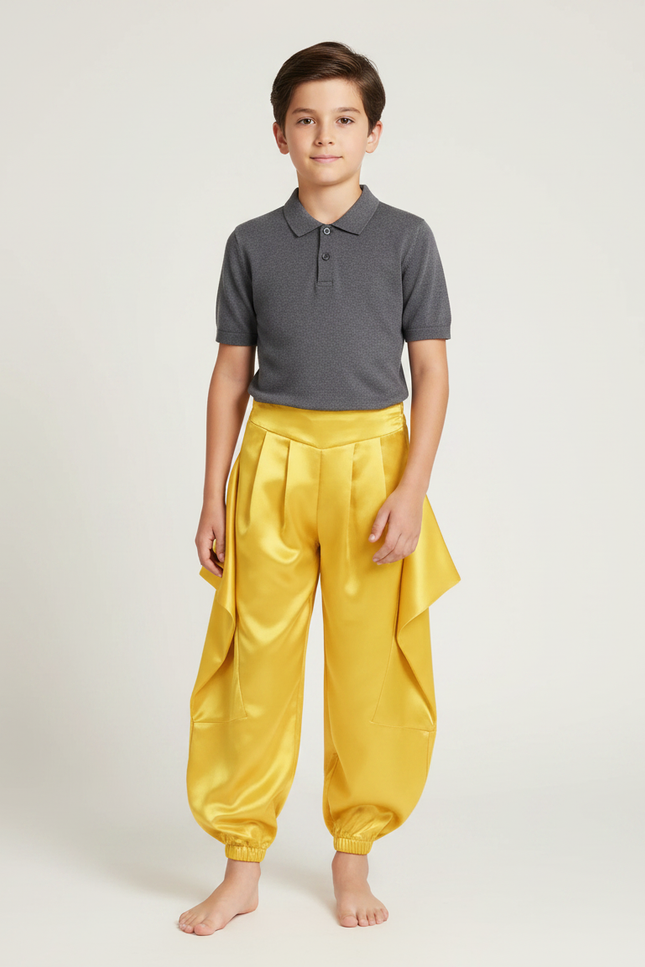 Pantalon À Pince Jaune Satiné Plissé Enfant Harem