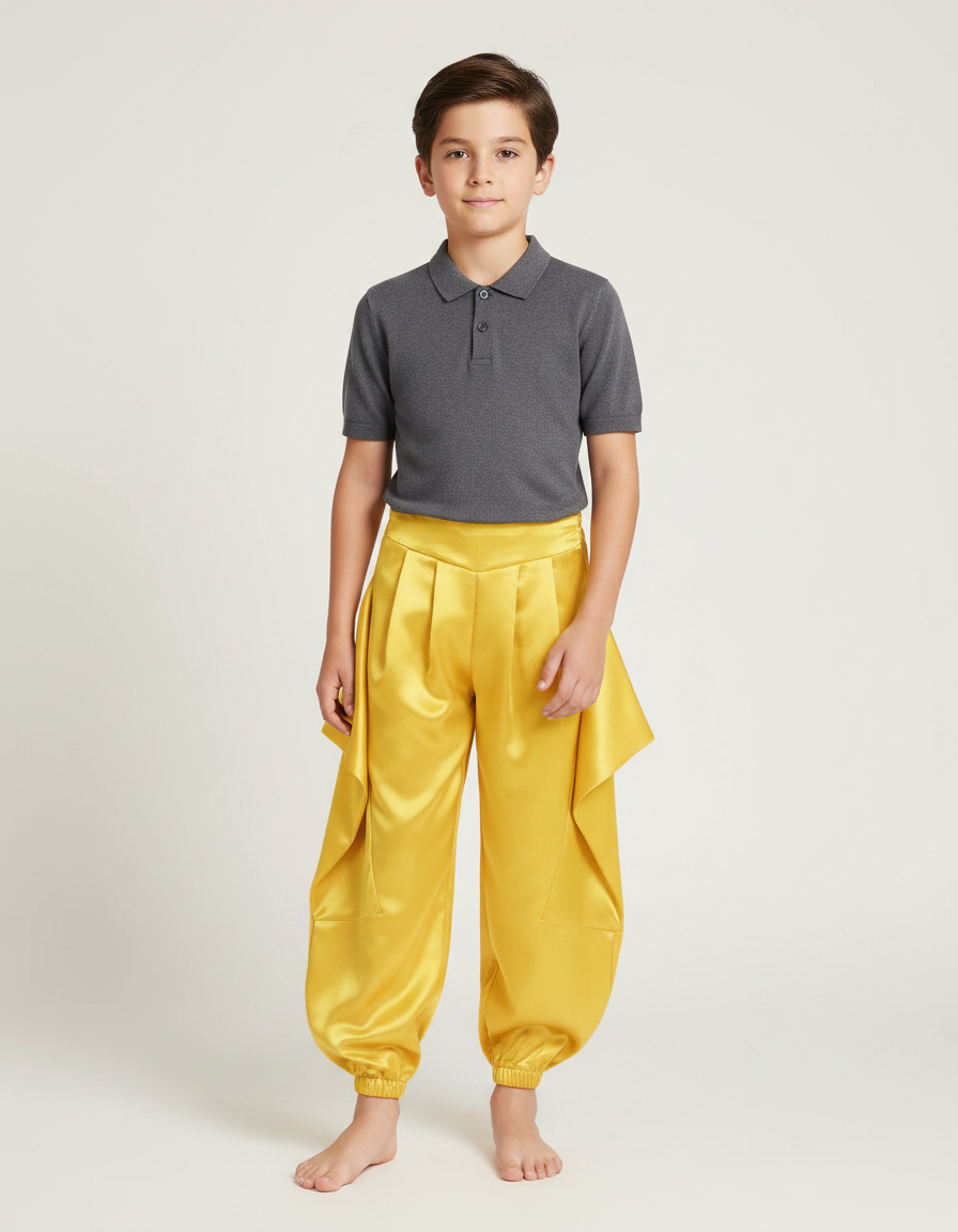 Pantalon À Pince Jaune Satiné Plissé Enfant Harem