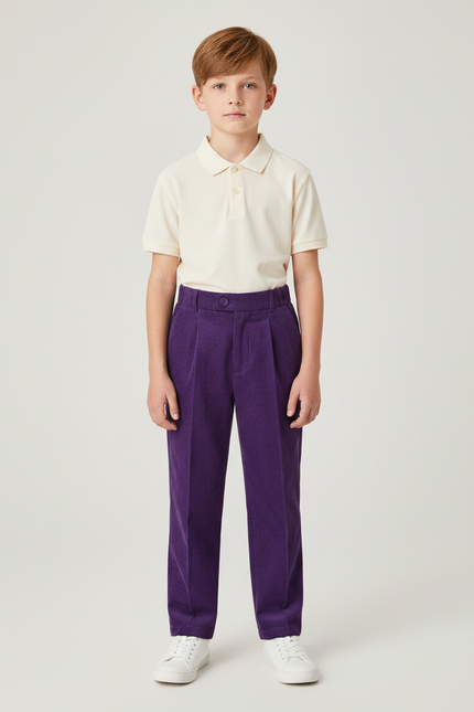 Pantalon À Pince Violet Côtelé Ample Décontracté Enfant - Cordé