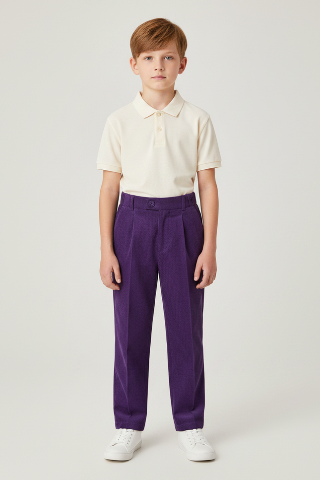 Pantalon À Pince Violet Côtelé Ample Décontracté Enfant - Cordé