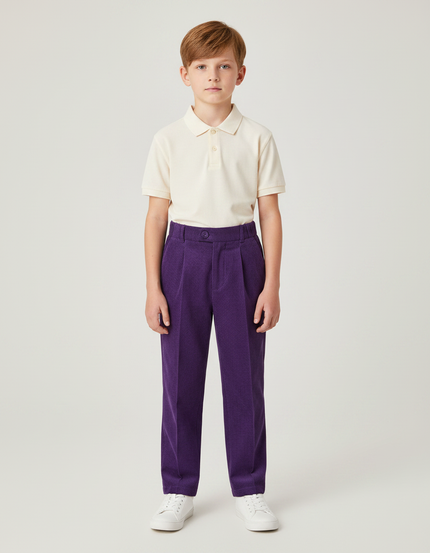 Pantalon À Pince Violet Côtelé Ample Décontracté Enfant - Cordé