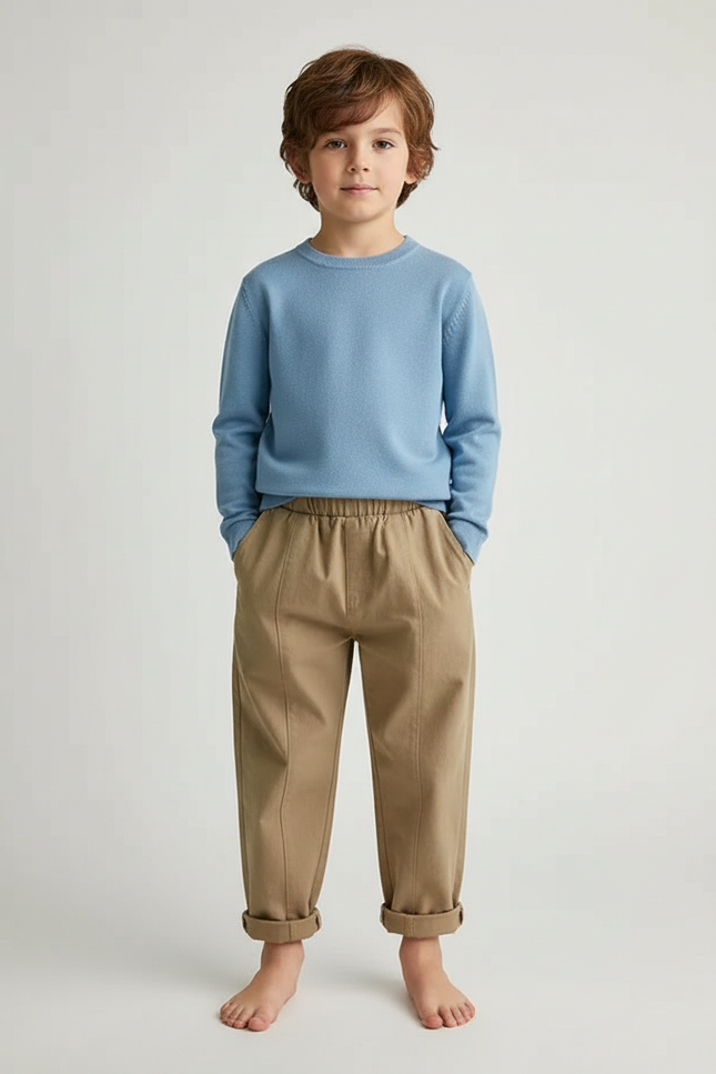Pantalon À Pince Kaki Ample Coton Enfant Casual