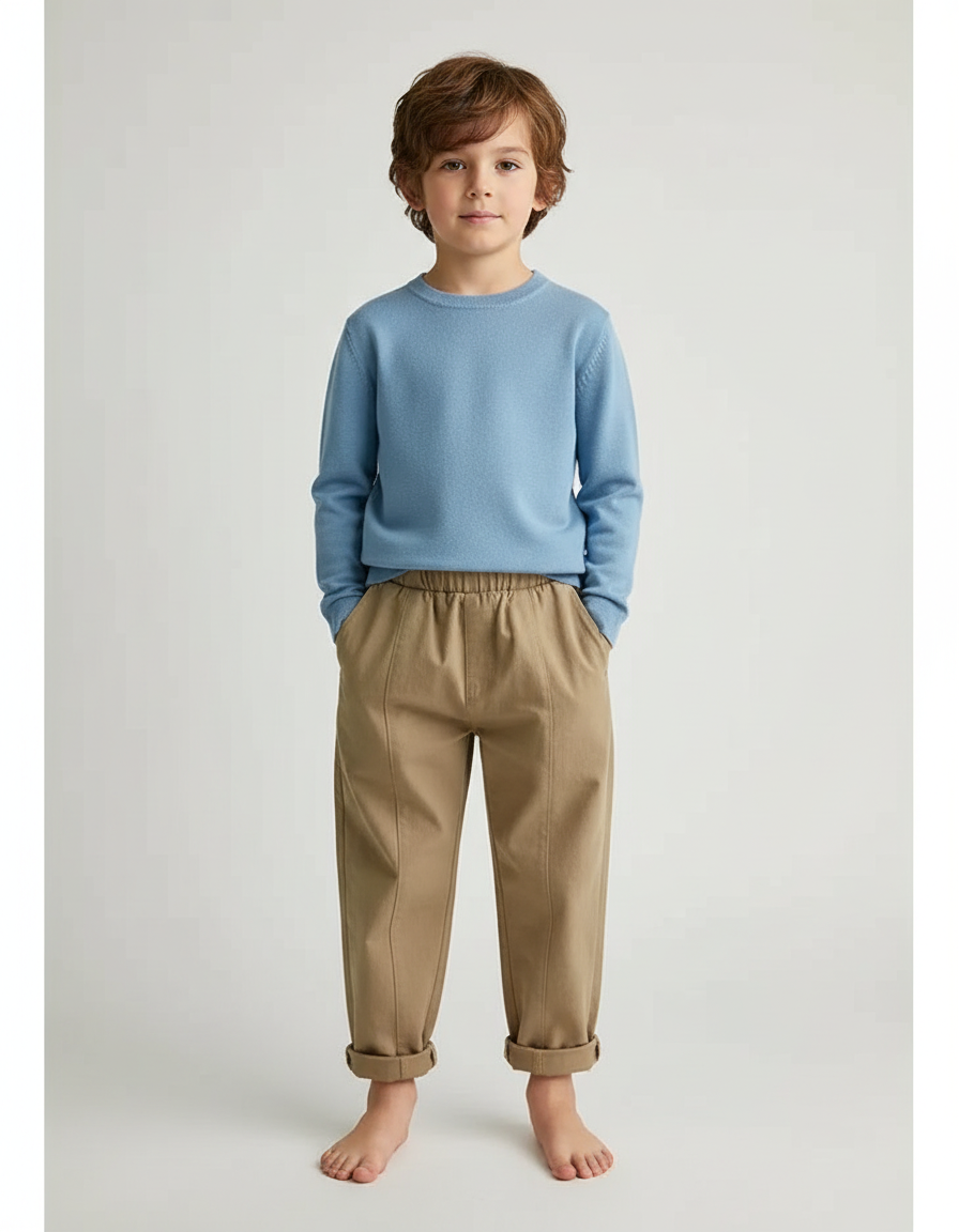 Pantalon À Pince Kaki Ample Coton Enfant Casual