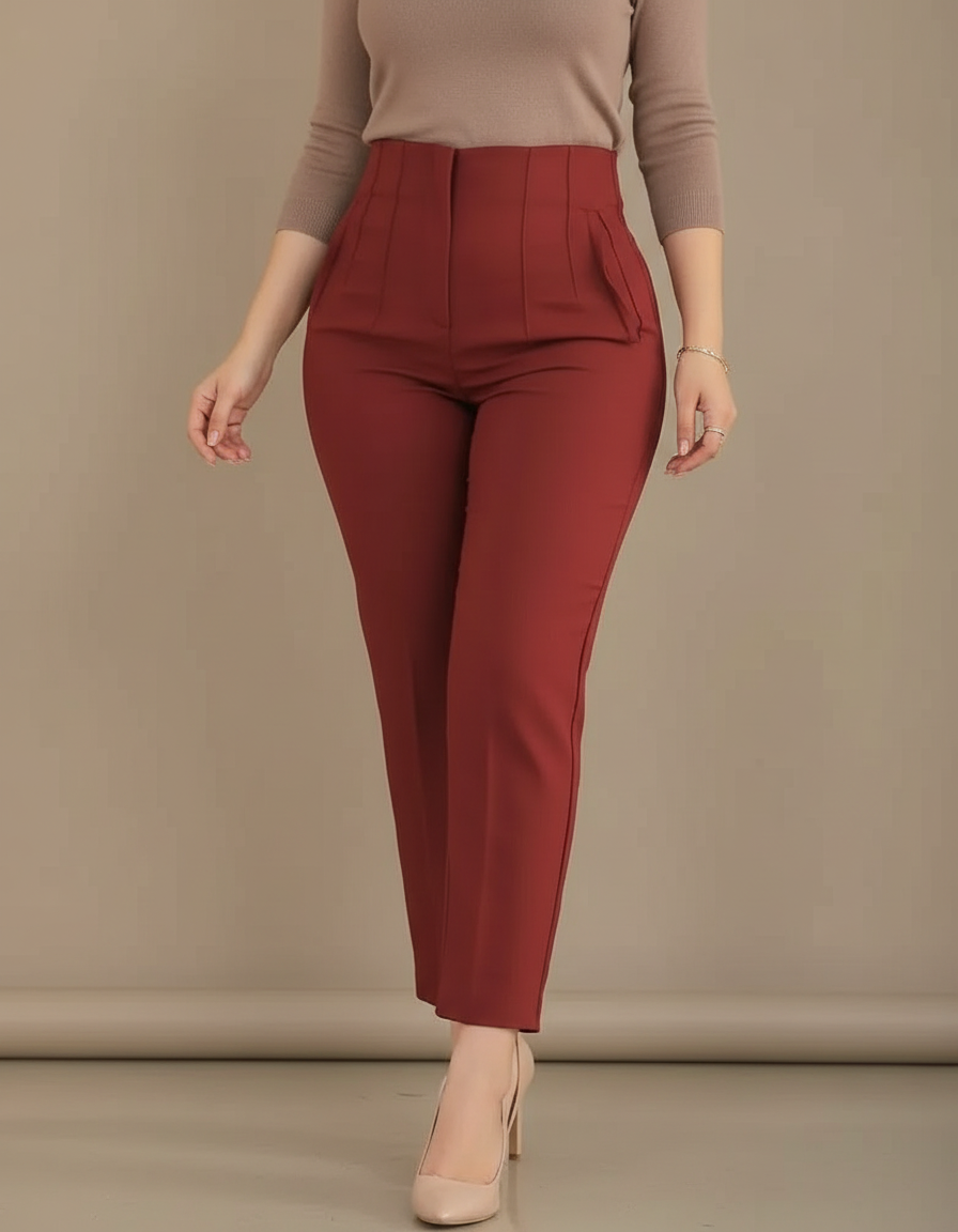 Pantalon À Pince Grande Taille Femme - Bordeaux Gabardine