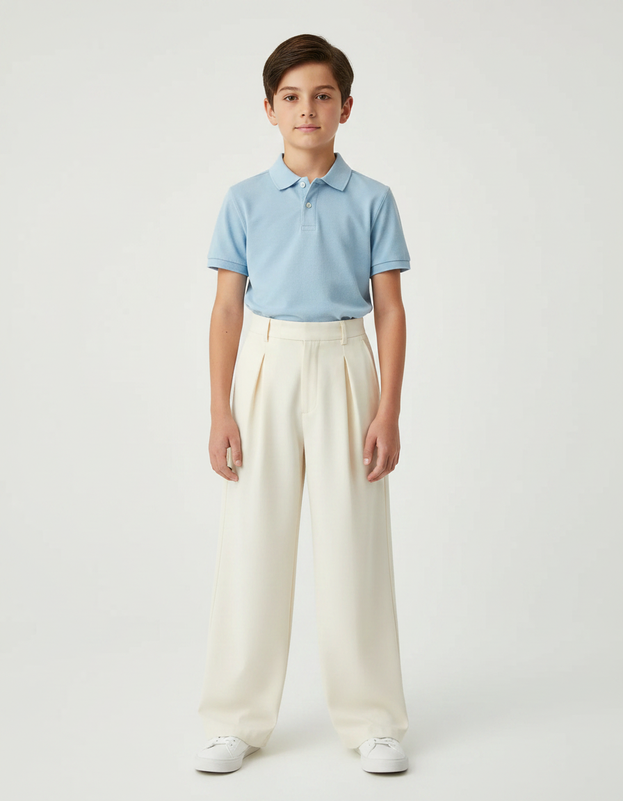 Pantalon À Pince Crème Ample Plissé Décontracté - Beige Polyester