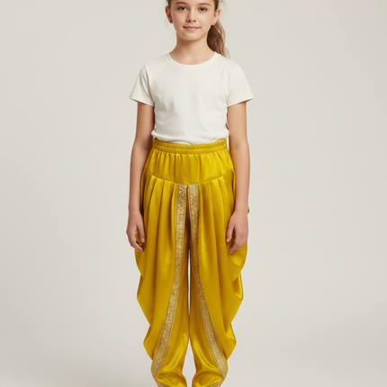 Pantalon À Pince Jaune Satiné Plissé Doré Enfant