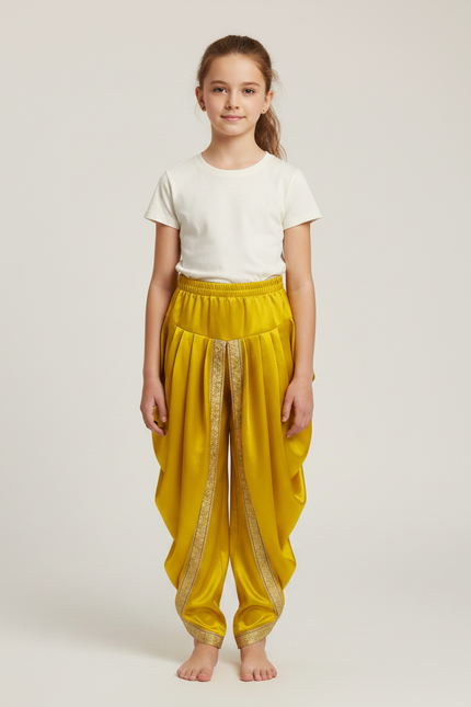 Pantalon À Pince Jaune Satiné Plissé Doré Enfant