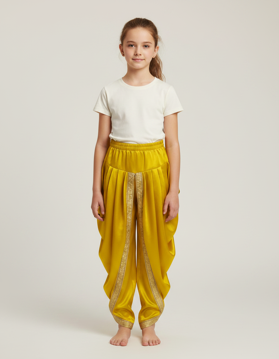 Pantalon À Pince Jaune Satiné Plissé Doré Enfant
