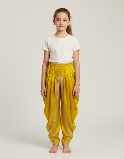 Pantalon À Pince Jaune Satiné Plissé Doré Enfant