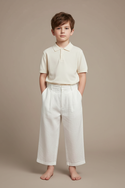 Pantalon À Pince Blanc Plissé Ample Coton Enfant - Lin