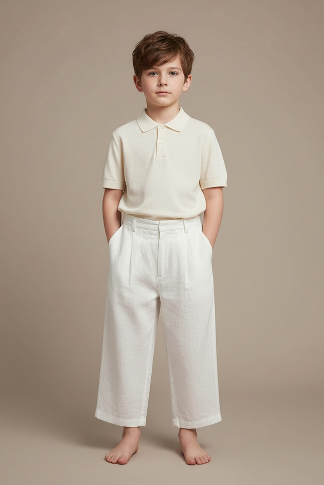 Pantalon À Pince Blanc Plissé Ample Coton Enfant - Lin