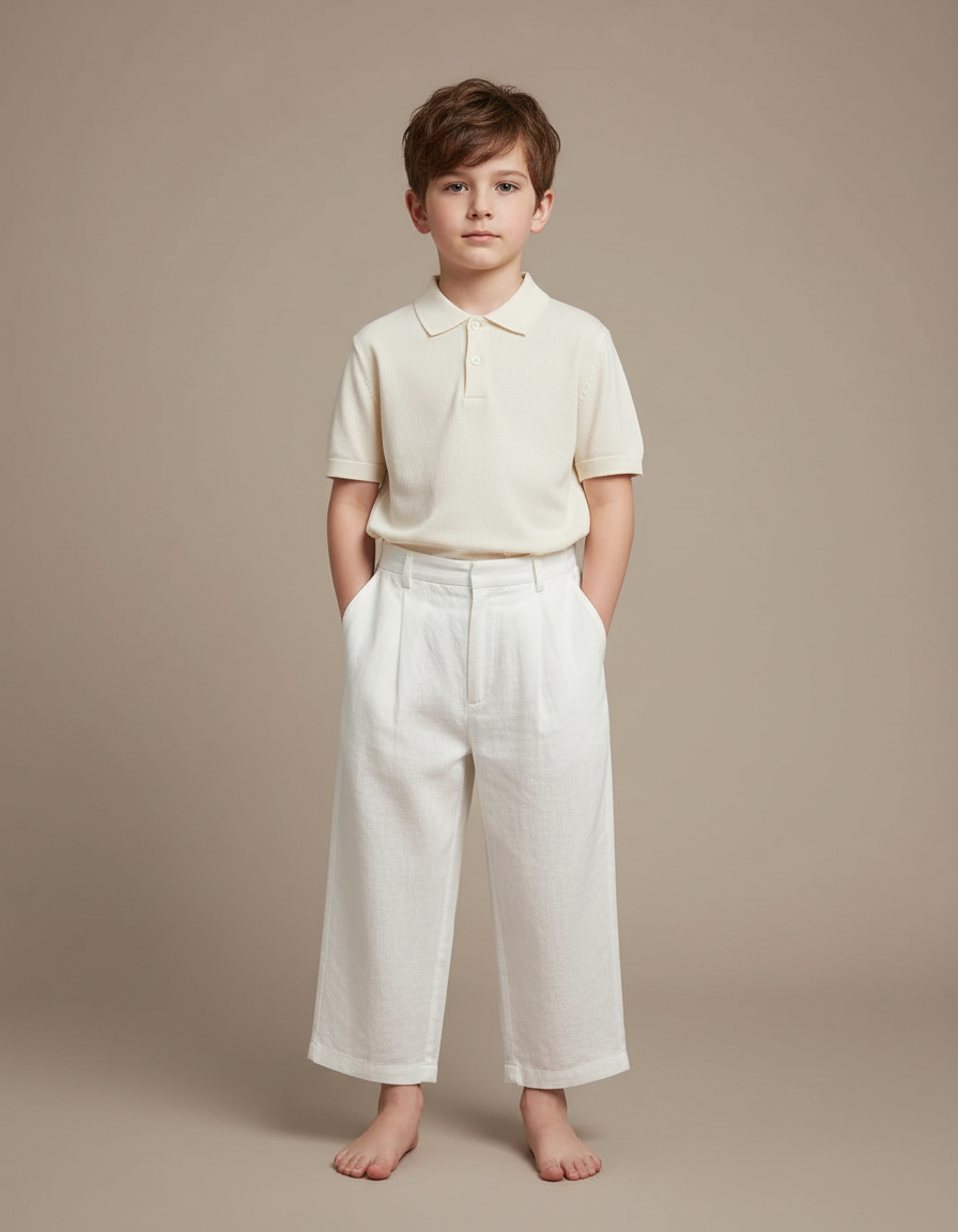 Pantalon À Pince Blanc Plissé Ample Coton Enfant - Lin