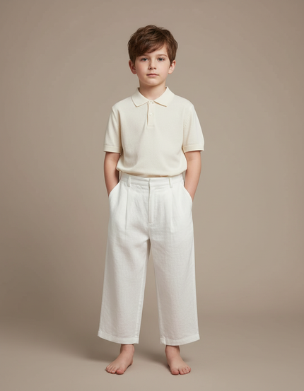 Pantalon À Pince Blanc Plissé Ample Coton Enfant - Lin