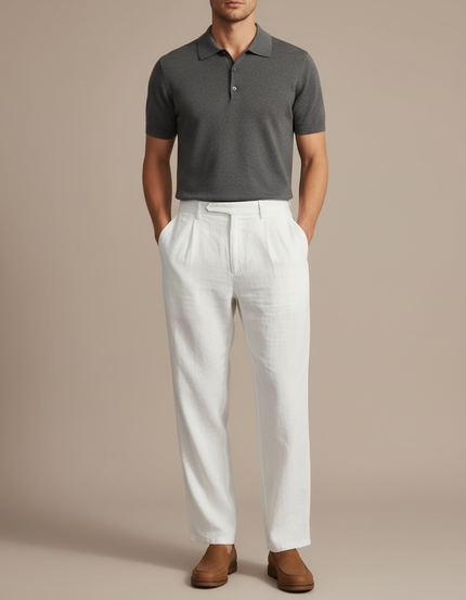 Pantalon À Pince Blanc Lin Ample Plissé Homme