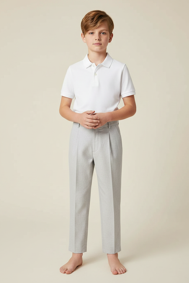 Pantalon À Pince Gris Clair Élégant Décontracté Enfant - Laine
