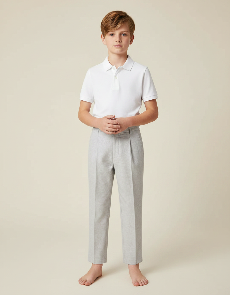 Pantalon À Pince Gris Clair Élégant Décontracté Enfant - Laine